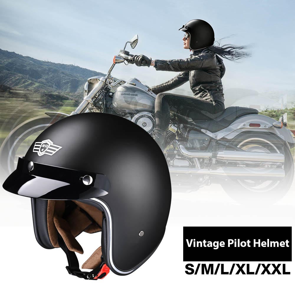 Yescom Retro DOT 3/4 Open Face Motorcycle Helmet Visor Matte Black Image