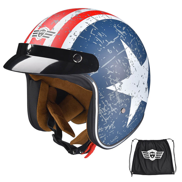 Yescom DOT Motorcycle Helmet Open Face with Visor American Flag Image