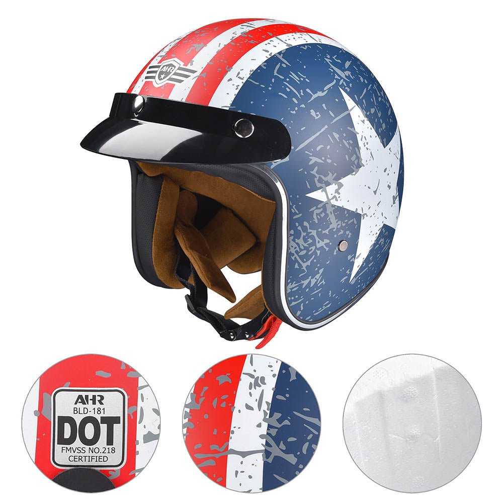 Yescom DOT Motorcycle Helmet Open Face with Visor American Flag Image