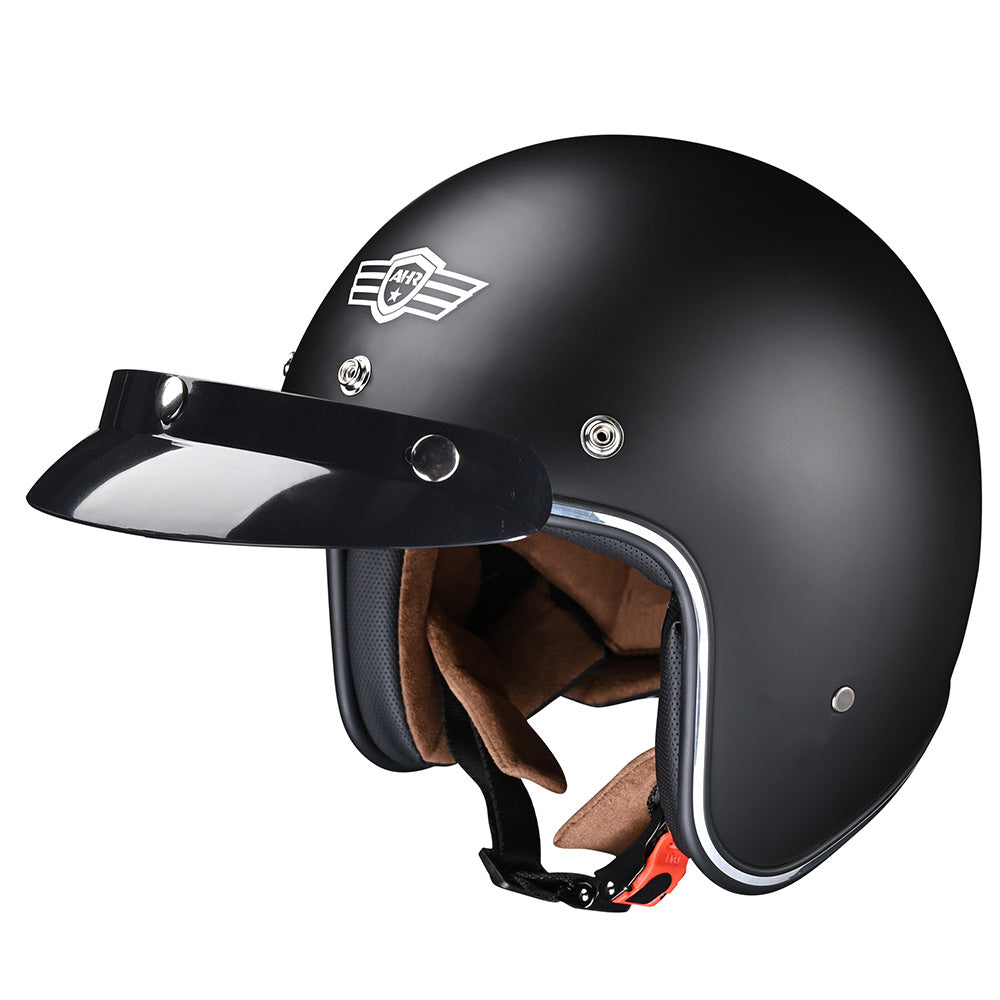 Yescom Retro DOT 3/4 Open Face Motorcycle Helmet Visor Matte Black Image