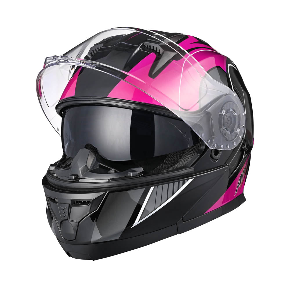 Yescom RUN-M3 Modular Helmet Flip Up DOT 2-Visors Black Pink, M(57-58cm) Image