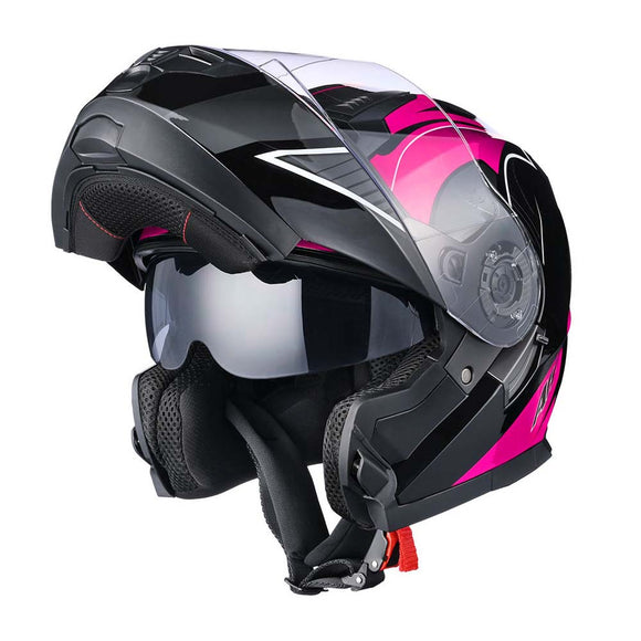 Yescom RUN-M3 Modular Helmet Flip Up DOT 2-Visors Black Pink Image