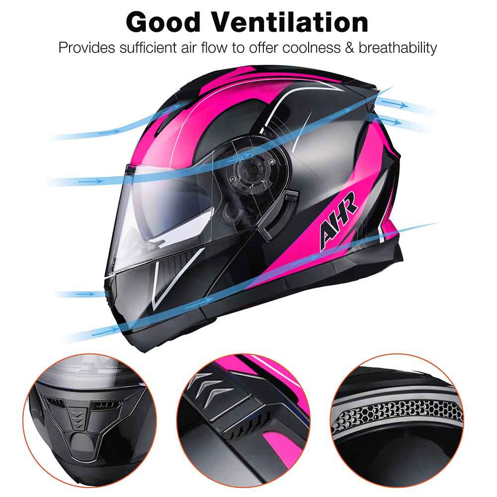 Yescom RUN-M3 Modular Helmet Flip Up DOT 2-Visors Black Pink Image