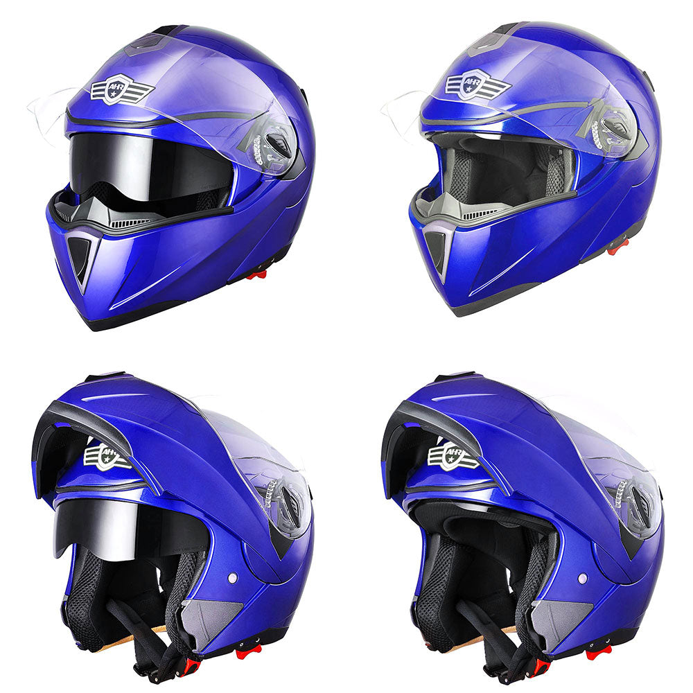 AHR Modular Helmet Flip Up Full Face Dual Visors DOT Blue