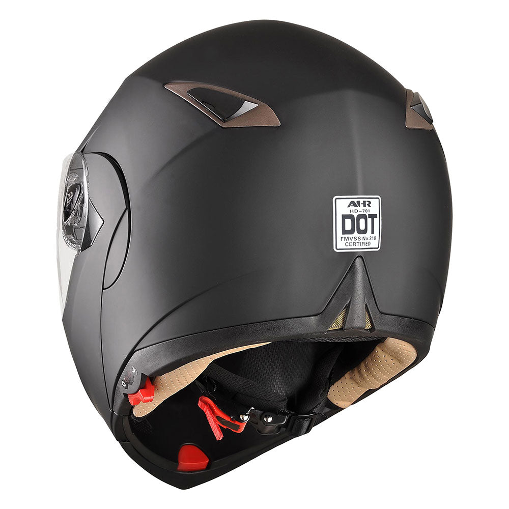 AHR DOT Flip Up Motorcycle Helmet Full Face Dual Visors Matte Black