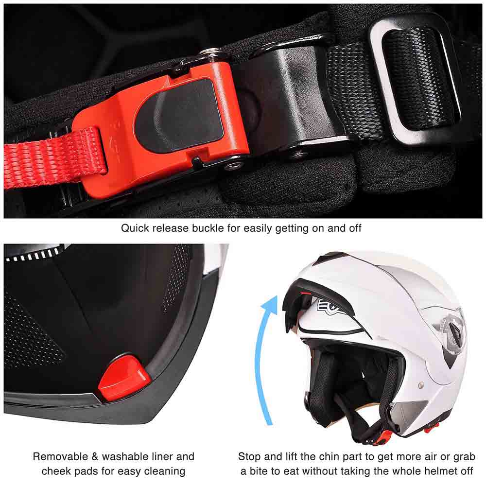 Yescom Modular Helmet Flip Up Full Face Dual Visors DOT White Image