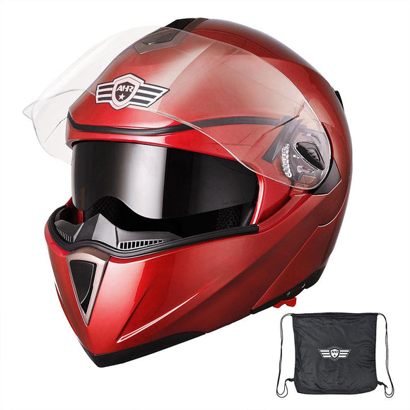 Yescom Modular Helmet Flip Up Full Face Dual Visors DOT Red Image