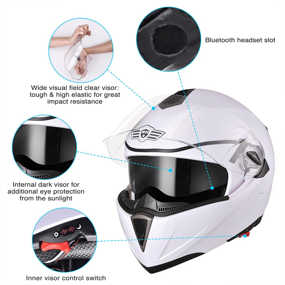 Yescom Modular Helmet Flip Up Full Face Dual Visors DOT White Image