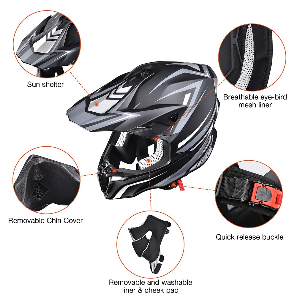 Yescom Adult DOT Off-road Race Helmet Dirt Bike MX ATV Black Image