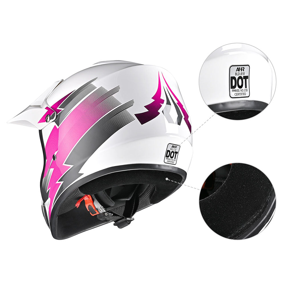 Yescom Dirt Bike Helmet for Youth H-VEN12 DOT Pink, L(53-54cm) Image