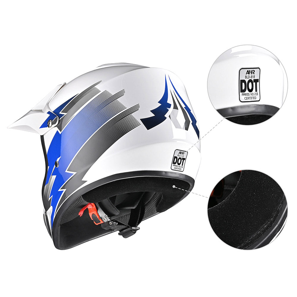 Yescom Dirt Bike Helmet for Youth H-VEN12 DOT Blue, L(53-54cm) Image