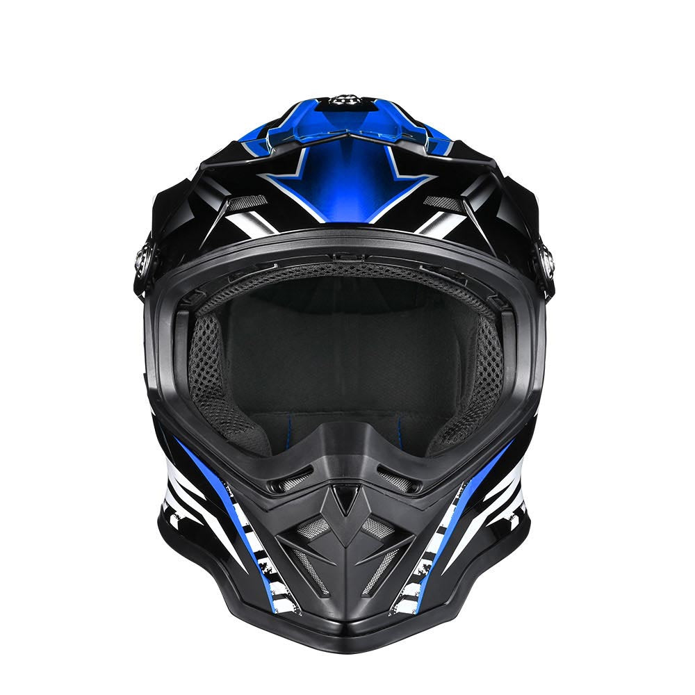 Yescom DOT Dirt Bike Motocross Helmet Black Blue, S(55-56cm) Image