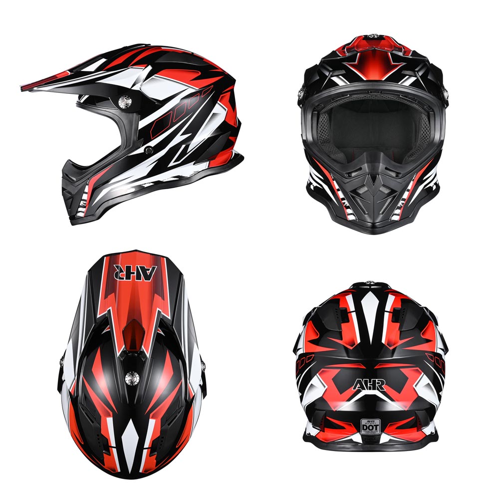 Yescom DOT Dirt Bike Motocross Helmet Black Red, XL(61-62cm) Image