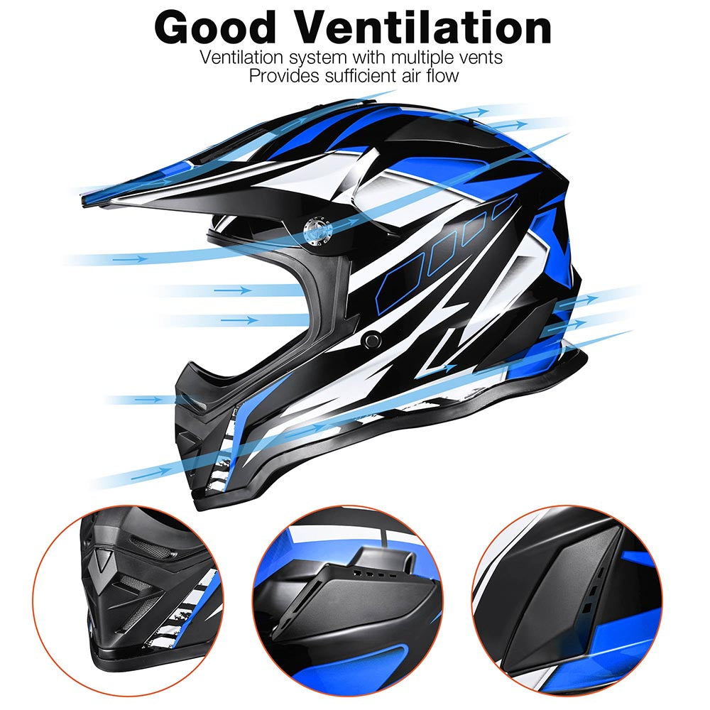 Yescom DOT Dirt Bike Motocross Helmet Black Blue Image