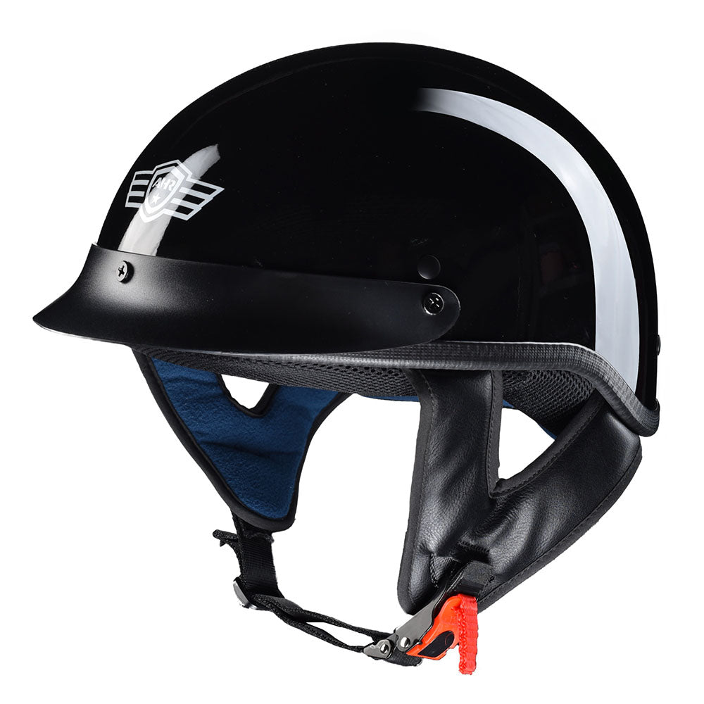 AHR RUN-C Half Helmet Glossy Black Chopper Motorcycle Helmet DOT