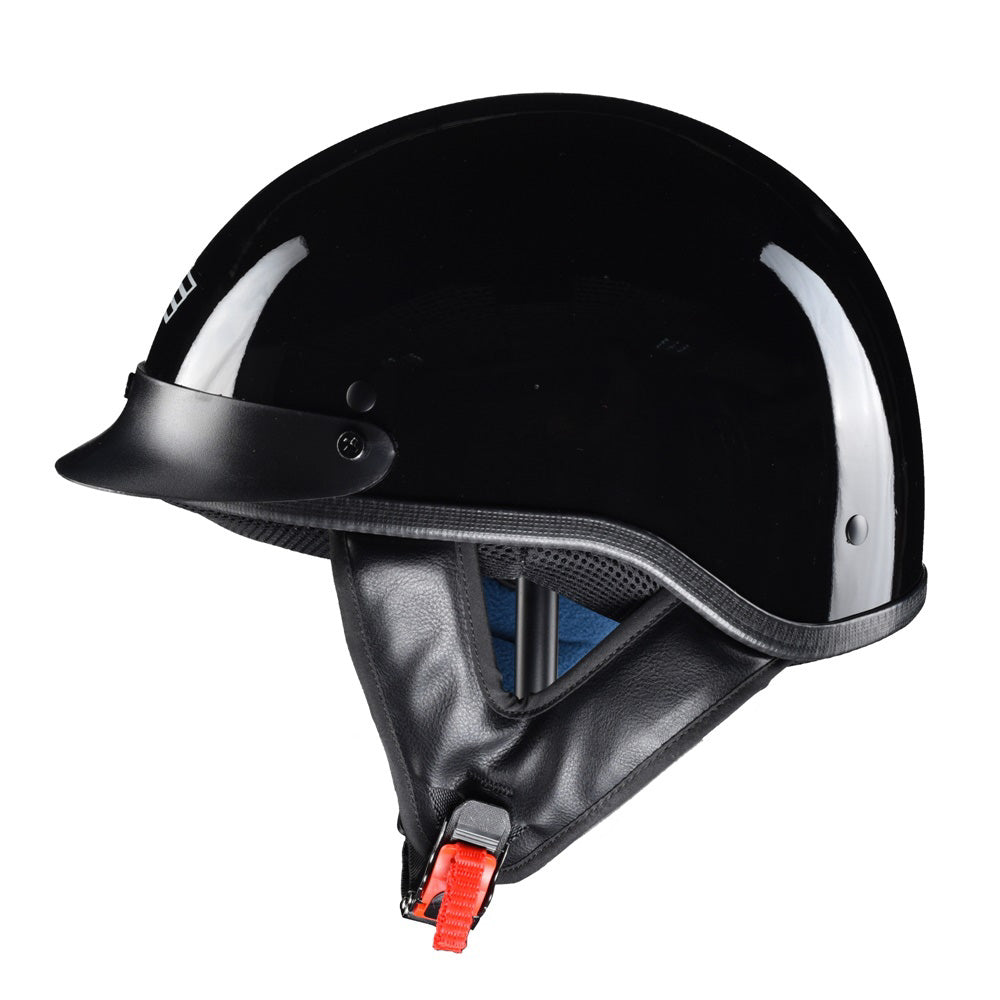 Yescom RUN-C Half Helmet Glossy Black Chopper Motorcycle Helmet DOT Image