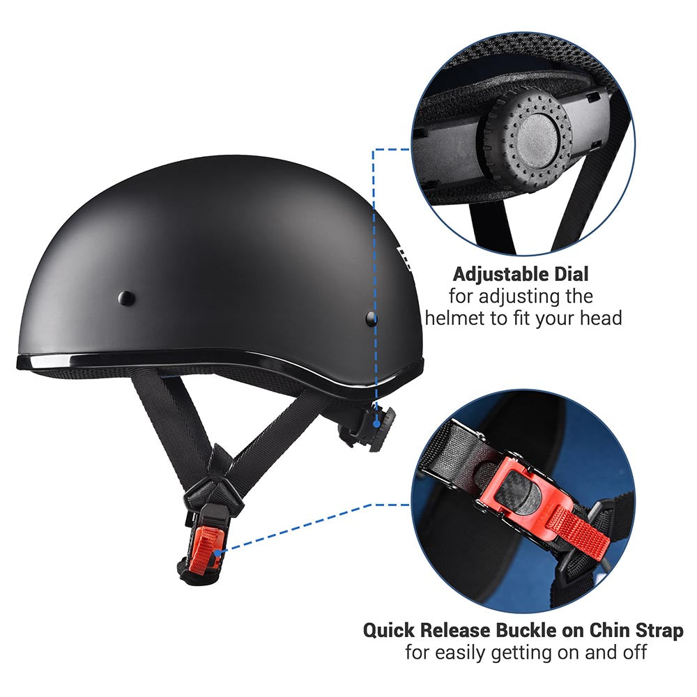 Yescom RUN-C Half Helmet Matt Black Chopper Motorcycle Helmet DOT Image