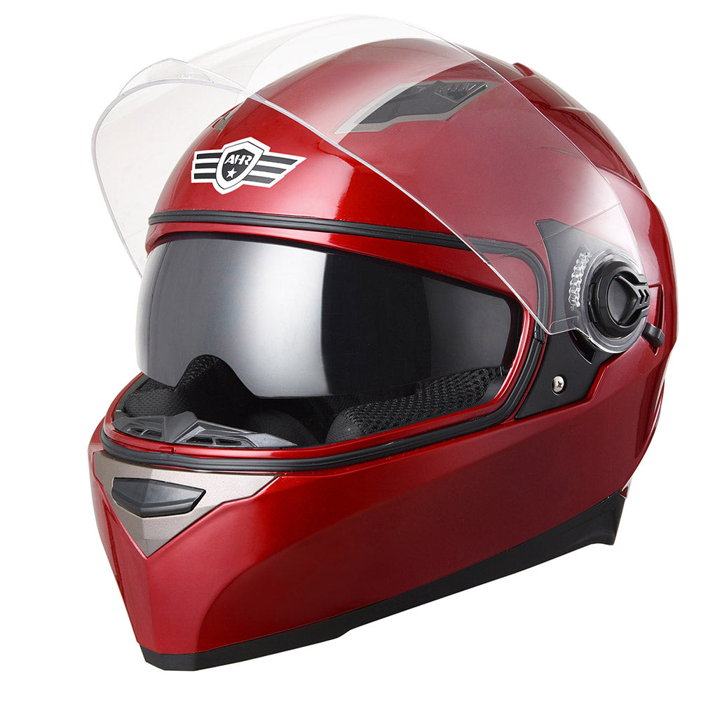 Dual Visor Dot Approved Moped Helmets AHR DOT Motorcycle Helmet Full Face Dual Visors Red Dual Visor Dot Approved Moped Helmets AHR DOT Motorcycle Helmet Full Face Dual Visors Red