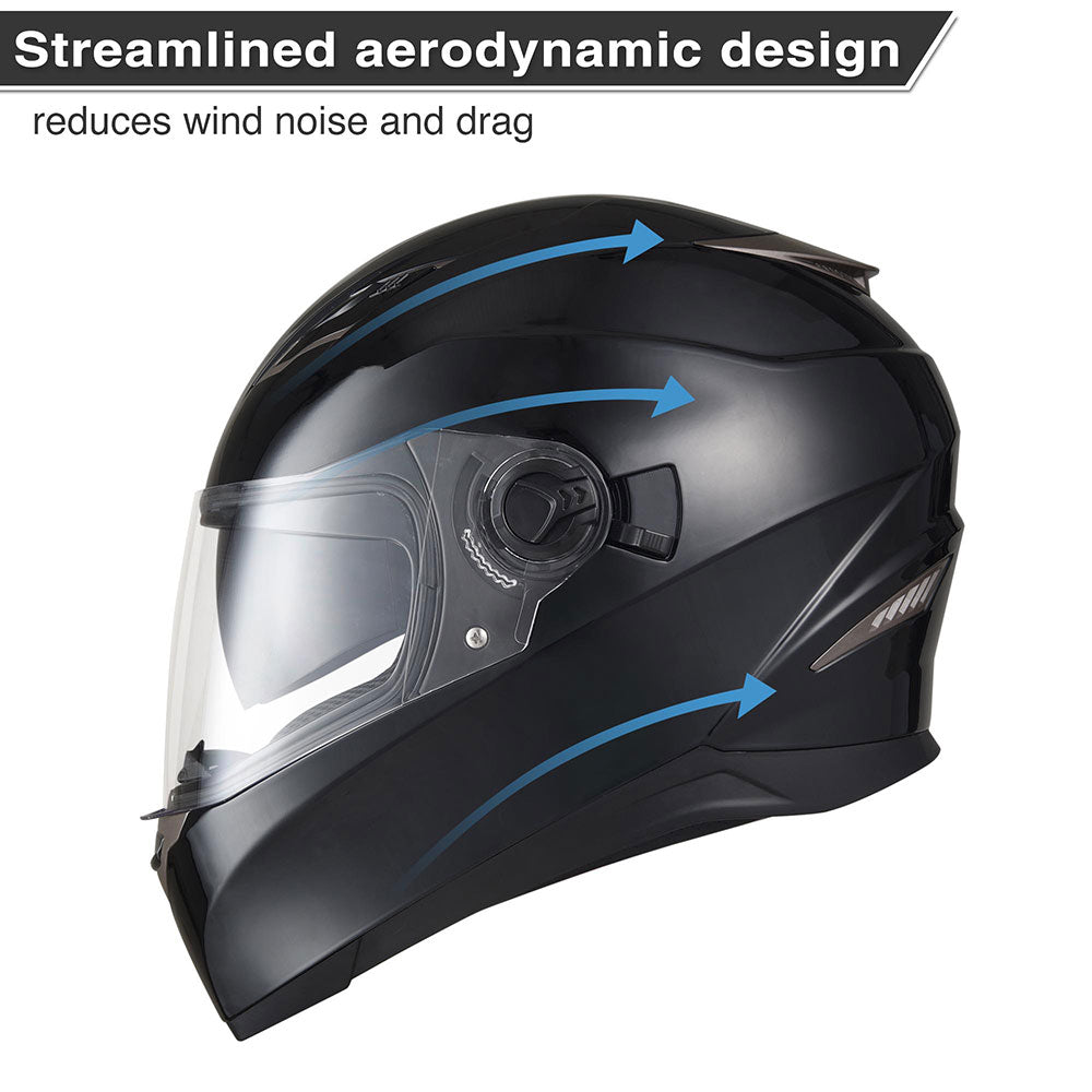 Yescom DOT Motorcycle Helmet Full Face Dual Visors Black, M Image