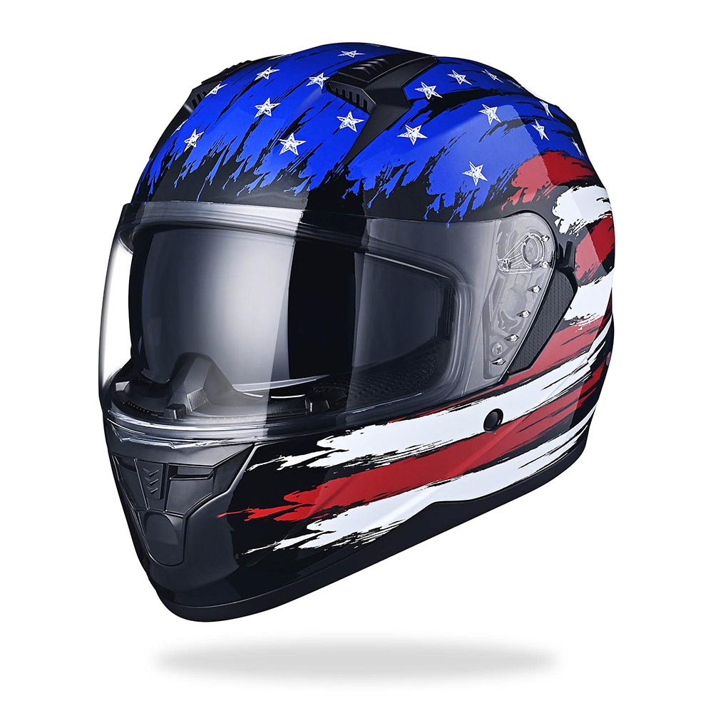 Yescom RUN-F DOT Full Face Helmet Dual Visor Flag, M(57-58cm) Image