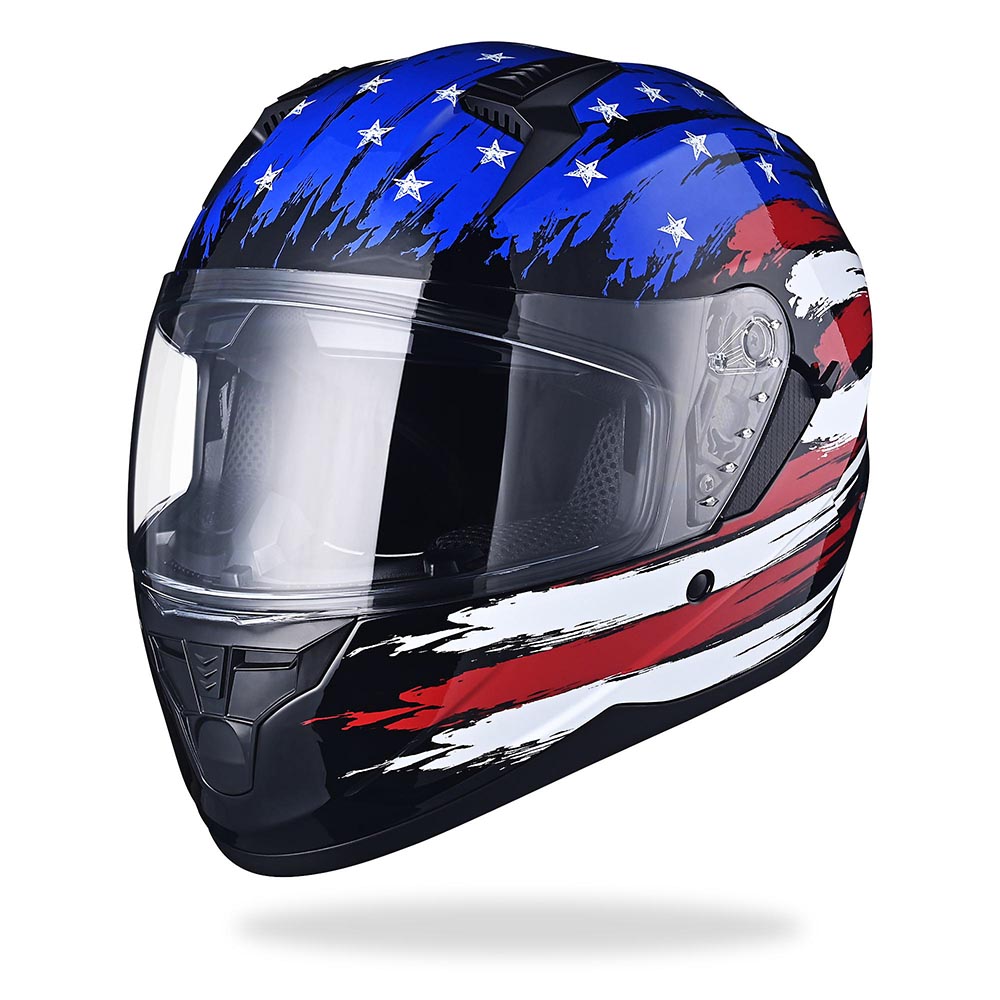 Yescom RUN-F DOT Full Face Helmet Dual Visor Flag, L(59-60cm) Image