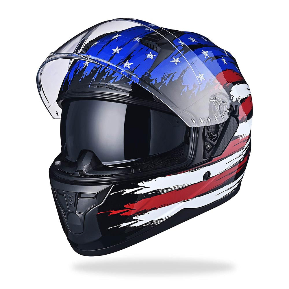 Yescom RUN-F DOT Full Face Helmet Dual Visor Flag, XL(61-62cm) Image