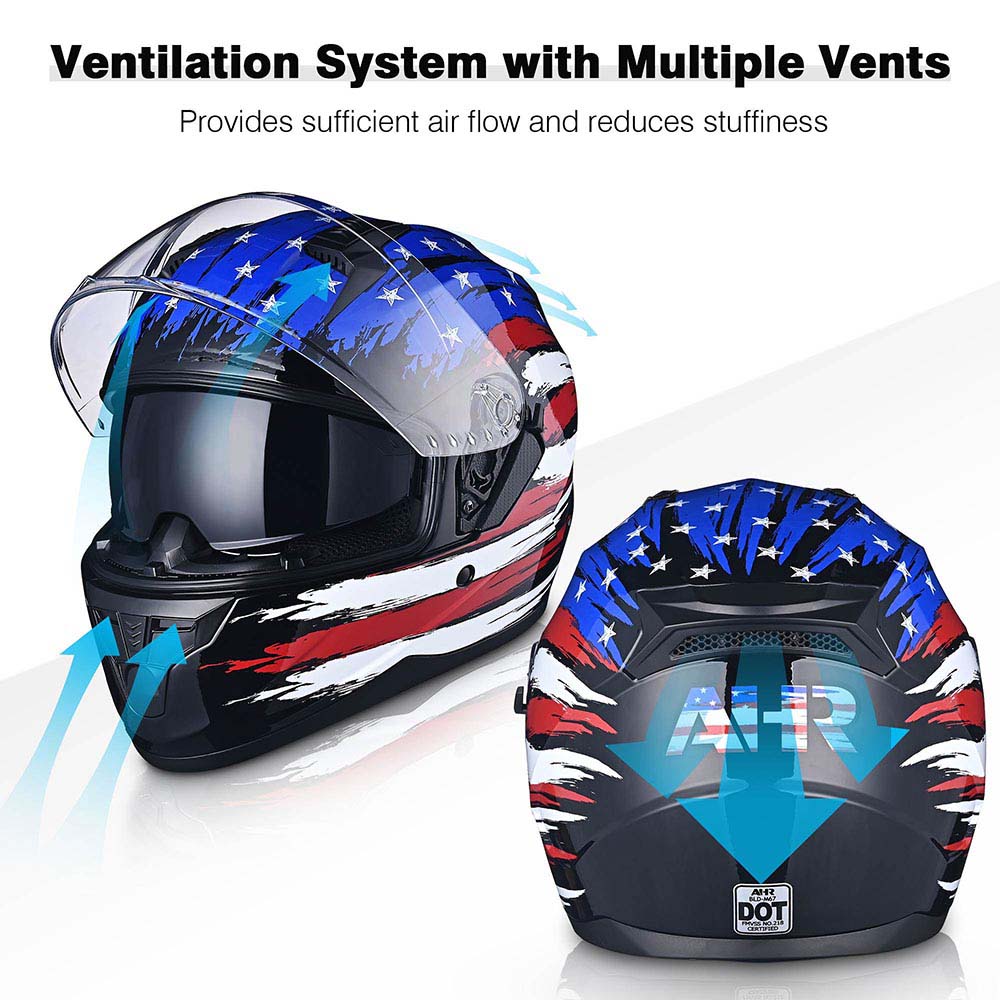 Yescom RUN-F DOT Full Face Helmet Dual Visor Flag Image