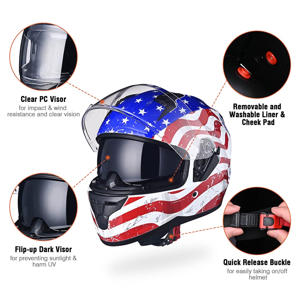 Yescom RUN-F DOT Full Face Helmet Dual Visor Eagle Image