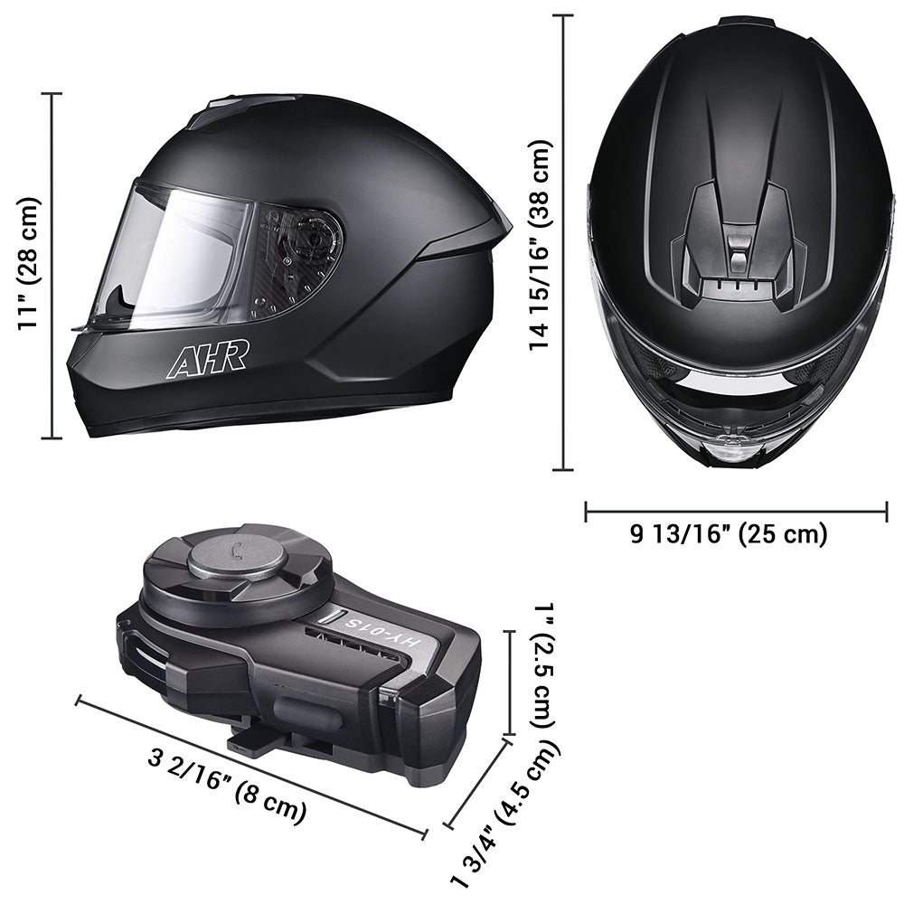 Yescom Bluetooth Helmet DOT Full Face Intercom Matte Black Image