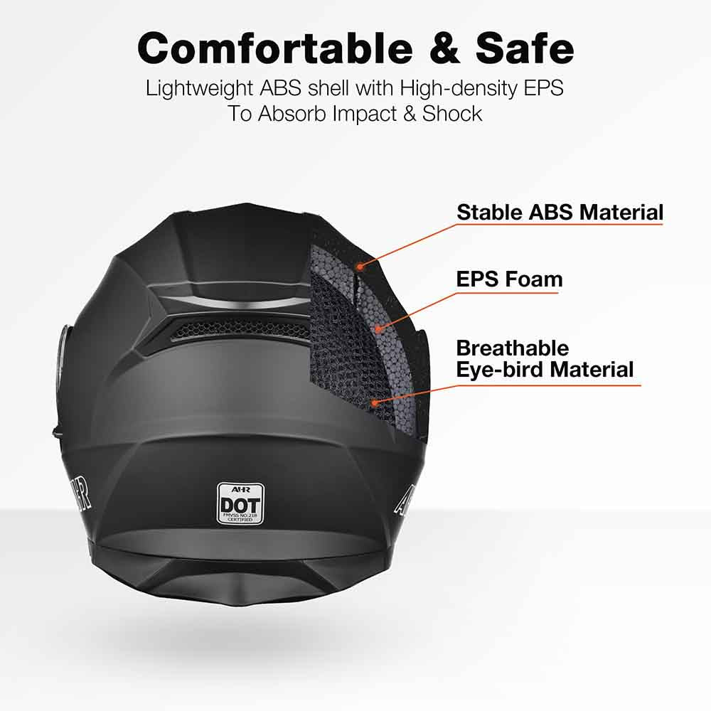 AHR RUN-M3 Modular Helmet w/ Bluetooth Flip Up DOT Matte Black
