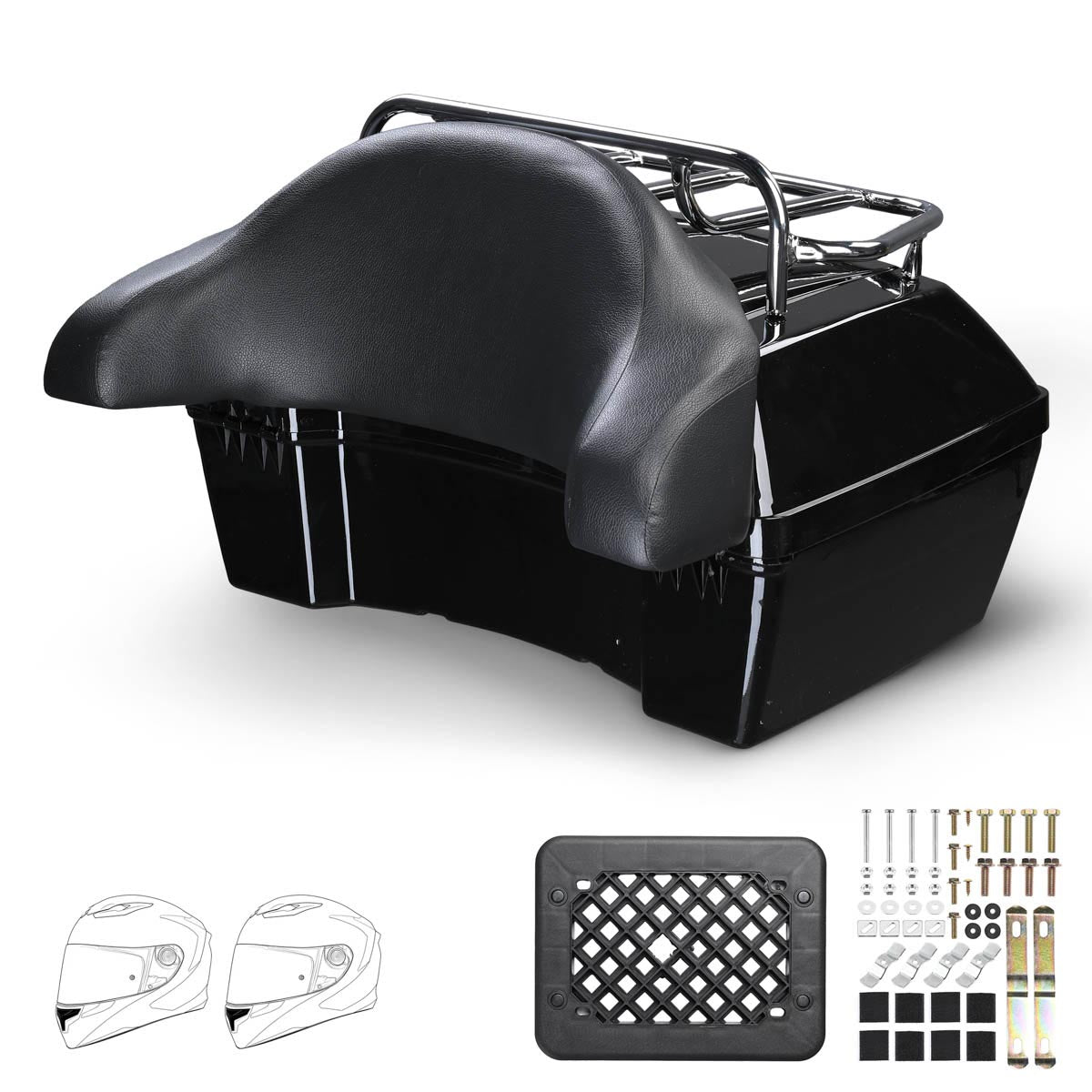 Yescom Motorcycle Trunk with Backrest Scooter Tour Pack Gloss Black
