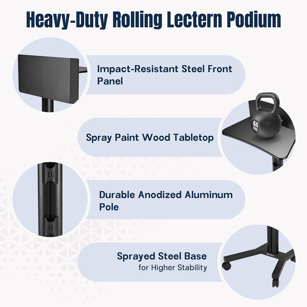 Yescom Podium Standing Desk Classroom Church Lectern on Wheels Image