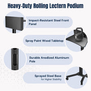 Yescom Podium Standing Desk Classroom Church Lectern on Wheels Image