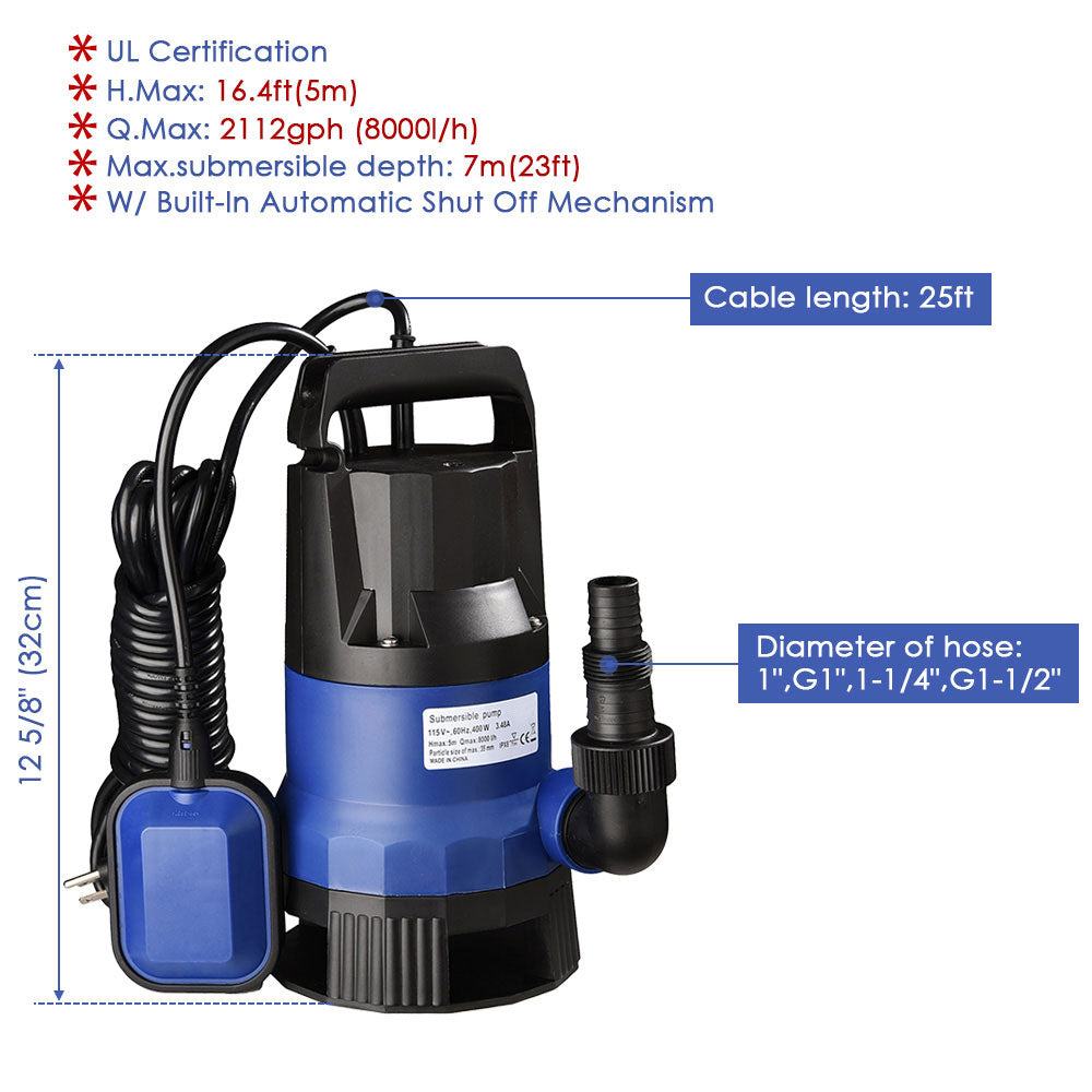 Yescom 400w 1/2 HP Pool Dirty Water Submersible Pump Image