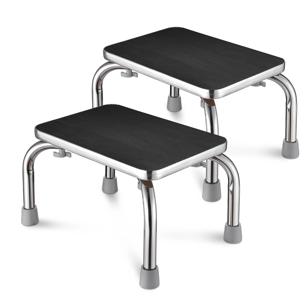 Yescom Medical Single Step Stool Footstool Chrome Steel Non-skid Rubber, 2ct/pk Image