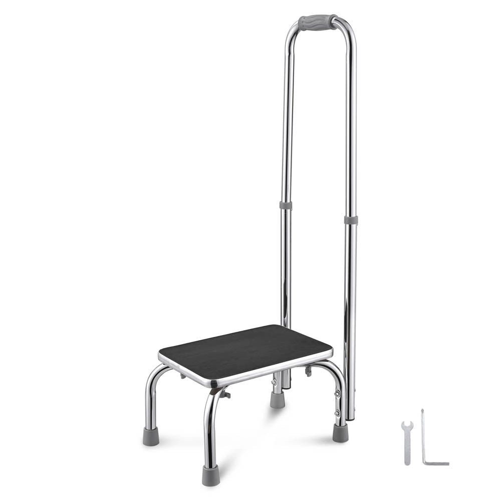 Yescom Medical Single Step Stool Footstool Chrome Steel w/ Handrail, 1ct/pk Image