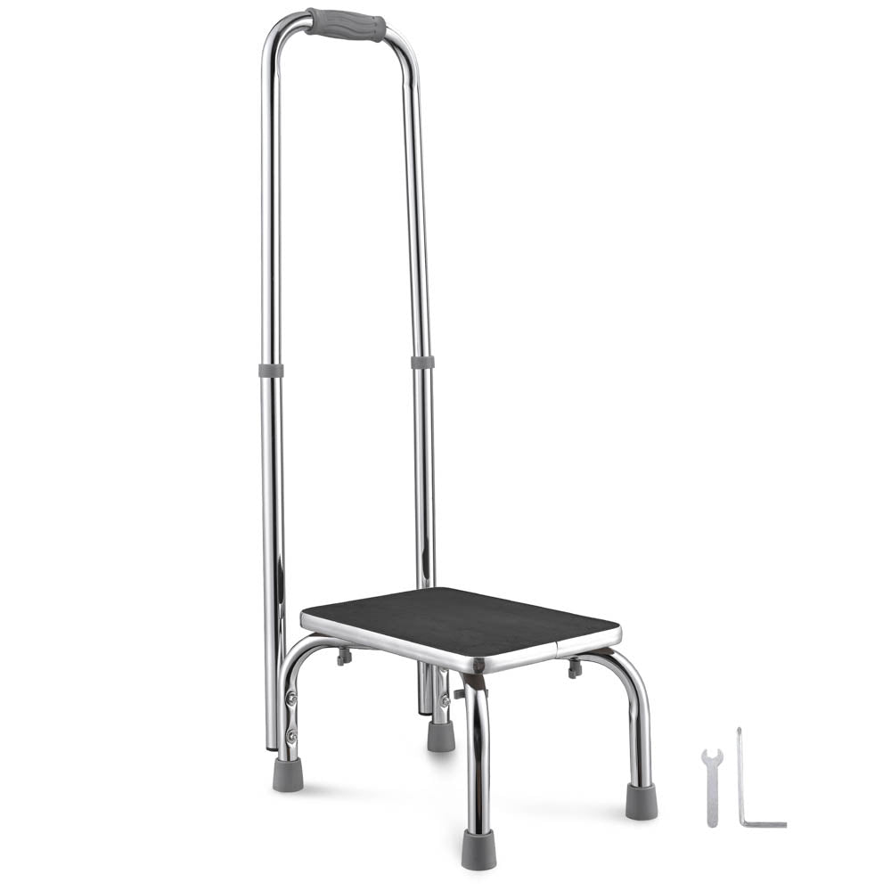 Yescom Medical Single Step Stool Footstool Chrome Steel w/ Handrail
