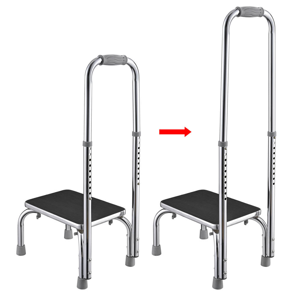 Yescom Medical Single Step Stool Footstool Chrome Steel w/ Handrail Image