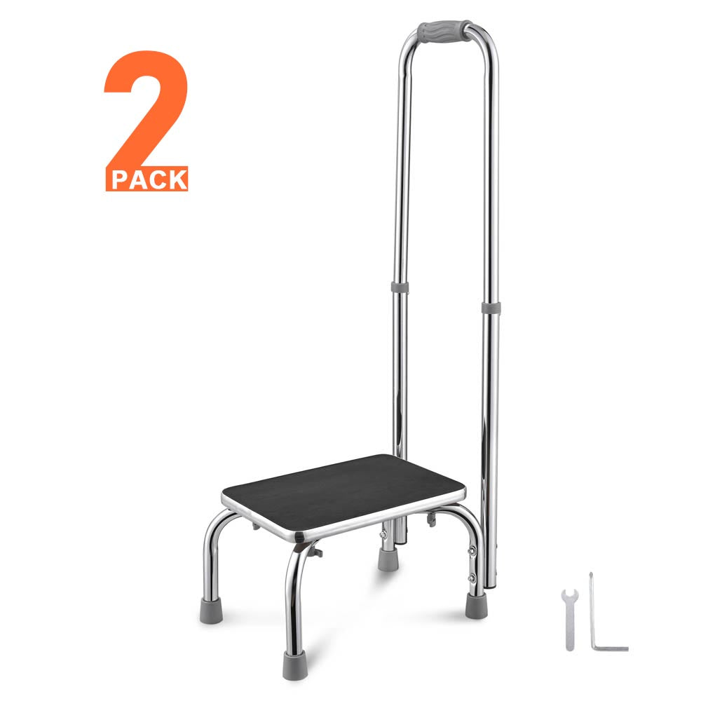 Yescom Medical Single Step Stool Footstool Chrome Steel w/ Handrail, 2ct/pk Image