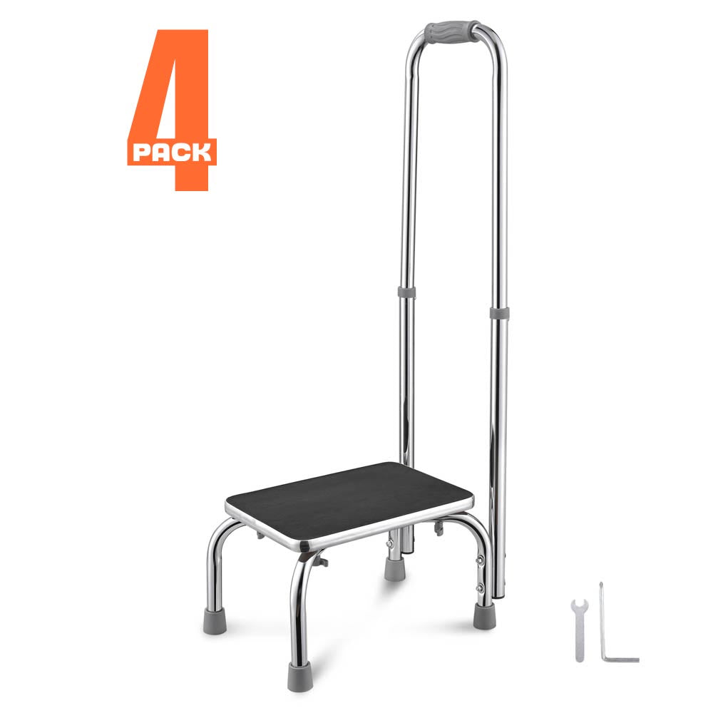 Yescom Medical Single Step Stool Footstool Chrome Steel w/ Handrail, 4ct/pk Image