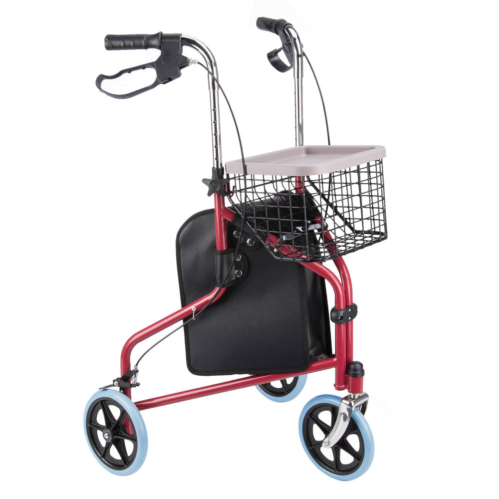 Yescom 3 Wheels Aluminum Rollator Walker w/ Brakes Basket & Bag, Red Image