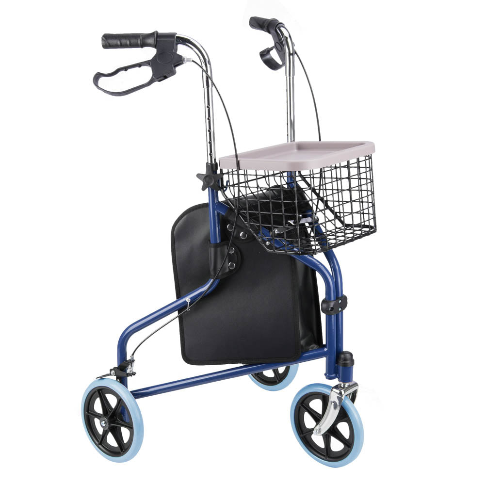 Yescom 3 Wheels Aluminum Rollator Walker w/ Brakes Basket & Bag, Blue Image