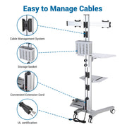 Yescom NexusX Dual-Monitor Rolling Computer Cart w/ Locking Metal Drawer Image
