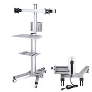 Yescom NexusX PC Computer Cart Workstation with Power Strip 2-Monitor, Silver - Two 32in Monitor Image