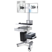 Yescom NexusX Dual-Monitor Rolling Computer Cart w/ Locking Metal Drawer, Silver Image