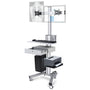 Yescom NexusX Dual-Monitor Rolling Computer Cart w/ Locking Metal Drawer, Silver Image