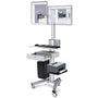 Yescom NexusX Industrial Computer Cart | Dual 32in, Power Strip, Lock Drawer, Silver Image