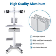 Yescom NexusX Dual-Monitor Rolling Computer Cart w/ Locking Metal Drawer Image