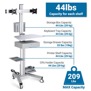 Yescom NexusX Dual-Monitor Rolling Computer Cart w/ Locking Metal Drawer Image