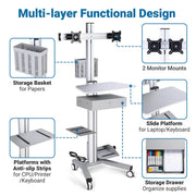Yescom NexusX Dual-Monitor Rolling Computer Cart w/ Locking Metal Drawer Image